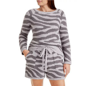 Luxury Premier Collection Soft Cozy Charcoal Gray Zebra Lounging Short Set Small